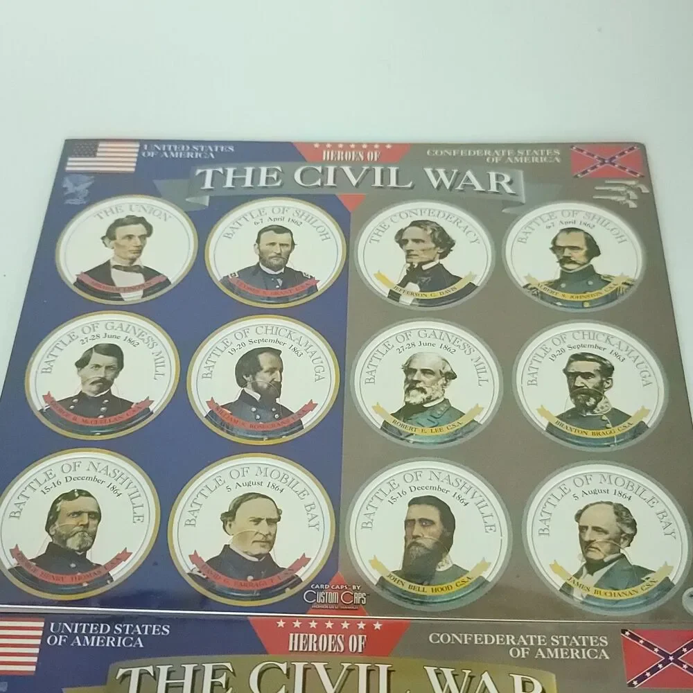Pogs heroes of The Civil War Set 1 And 2 Custom Caps Sealed On Card NEW